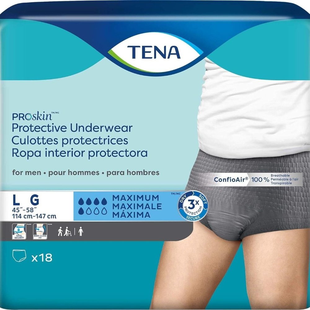 Tena ProSkin Maximum Absorbency Incontinence Underwear for Men, LG, 18 Count